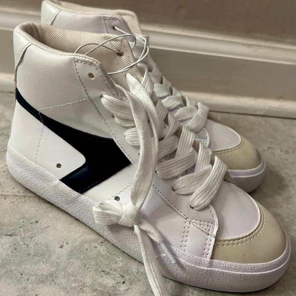 White and Black High-Top Sneakers with Retro Design